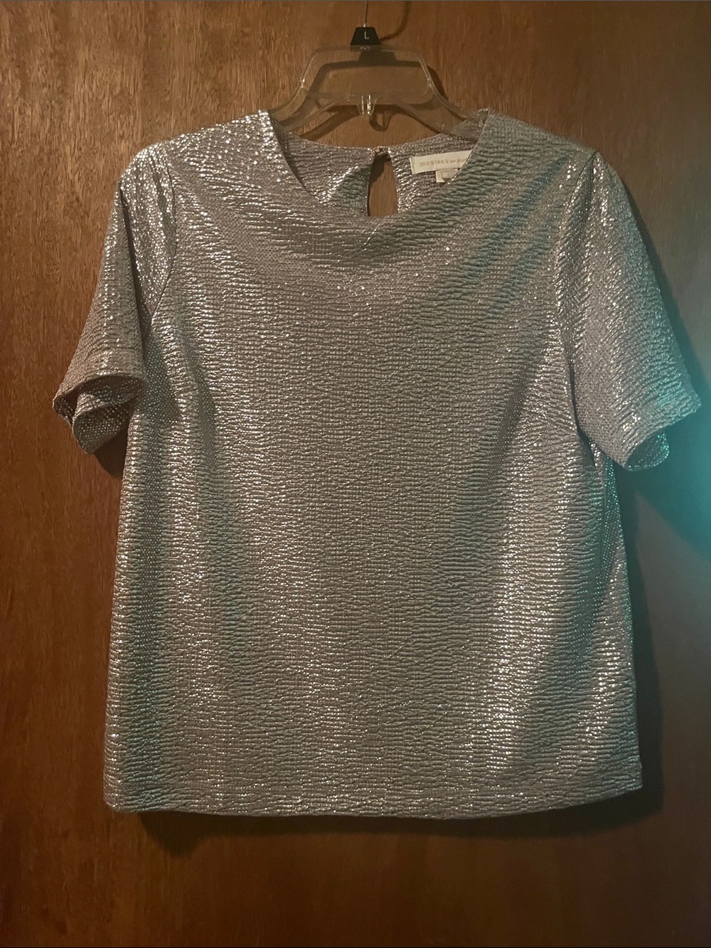 Monteau Shimmery Silver Short Sleeve Top